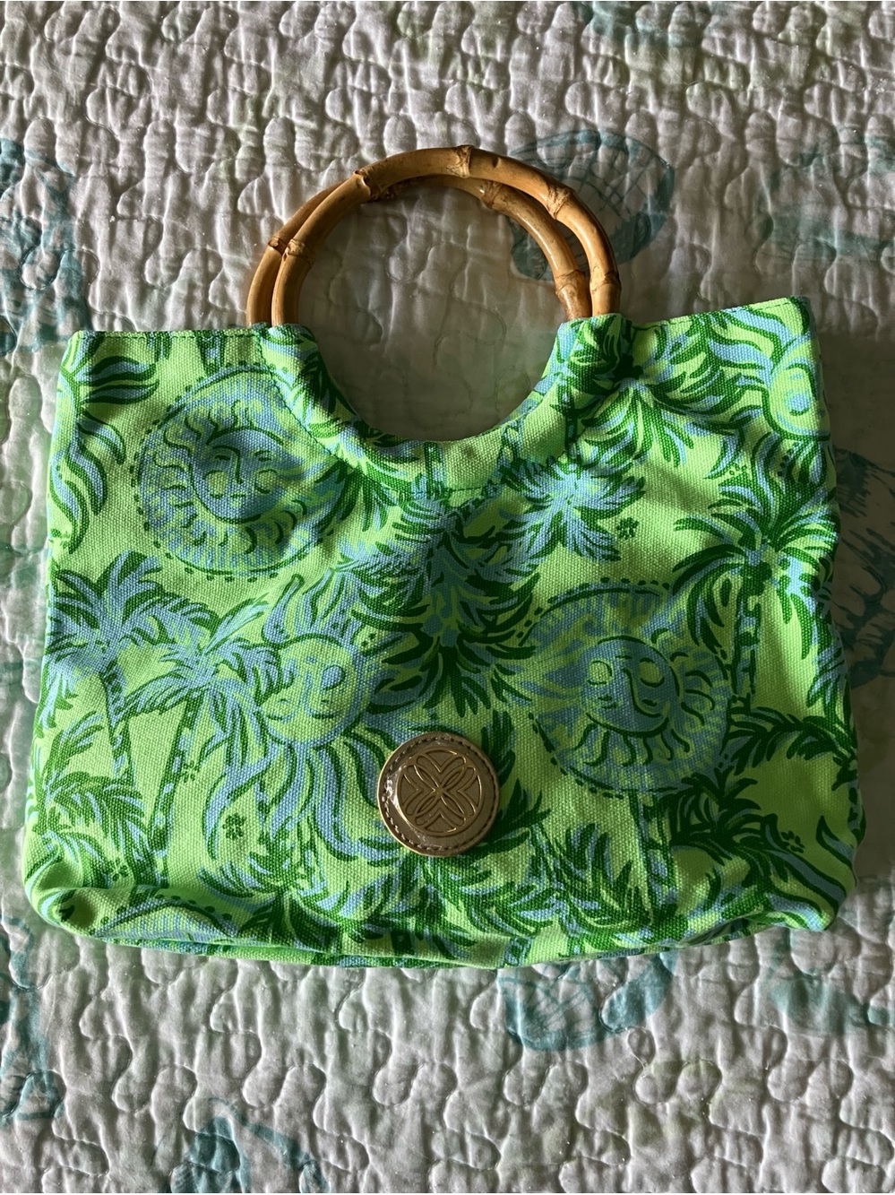Lilly Pulitzer GWP Printed Bamboo Handle Bag - Picture 2 of 4
